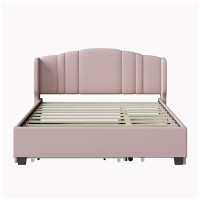 Latitude Run® Queen Size Upholstered Platform Bed with Wingback Headboard, One Twin Trundle and 2 Drawers