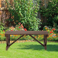 Millwood Pines Rustic 2-Person Wooden Garden Bench - Outdoor Wagon Wheel Patio Furniture With 550 LBS Capacity, Brown