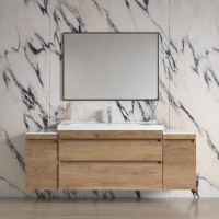 Latitude Run® Modern Wall Mounted Bathroom Vanity With Washbasin | Niagara Teak Natural Collection With Side Vanity Cabi