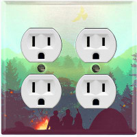 WorldAcc Metal Light Switch Plate Outlet Cover (Campfire Green Sky - Double Duplex)