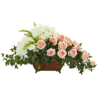 Darby Home Co Artificial Hydrangea and Rose Floral Arrangement in Planter