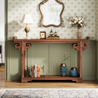 Charlton Home Destri 55 Inches Farmhouse Console Table, Sofa Table with 2-Tier Storage Shelves