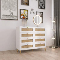 Bay Isle Home™ White Colour 8 Drawers Chest Of Drawers With Rattan Drawer Face Golden Legs And Handles