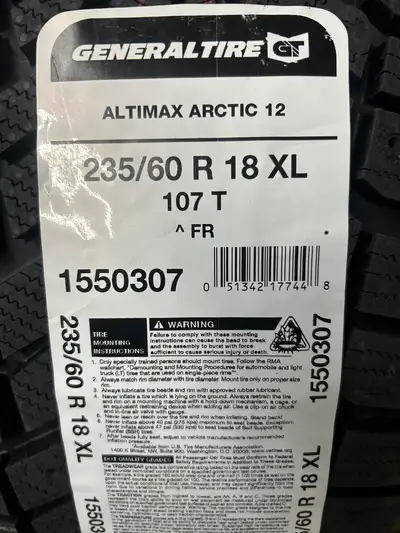 4 Brand New General Altimax Arctic 12  235/60R18 Winter Tires *** WallToWallTires.com ***