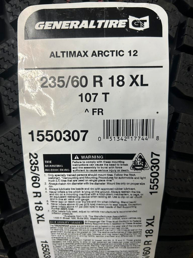 4 Brand New General Altimax Arctic 12  235/60R18 Winter Tires $50 REBATE!! *** WallToWallTires.com *** in Tires & Rims in Ottawa / Gatineau Area