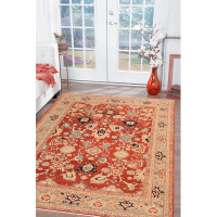Isabelline Baelee Oriental Handmade Hand-Knotted Rectangle 8'3" Wool Area Rug in Red/Beige