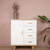 Latitude Run® Dresser Bedroom Storage Drawer Organizer Closet Hallway Storage Cabinet With 1 Door 4 Drawers, Wood Dresse