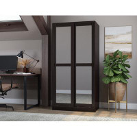Winston Porter 100% Solid Wood 2-Sliding Door Wardrobe Armoire with Mirrored Doors
