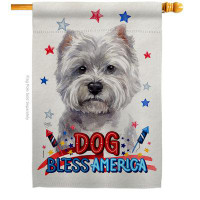 Breeze Decor Patriotic White Westie House Flag Dog Animals 28 X40 Inches Double-Sided Decorative Decoration Yard Banner
