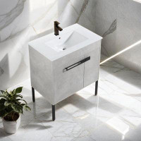 Ebern Designs 24“ Bathroom Vanity with  Ceramic Sink : Optional Conversion from Freestanding to Floating Vanity