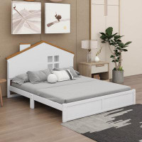 Red Barrel Studio Full Size Wood Platform Bed With House-Shaped Headboard And Built-In LED
