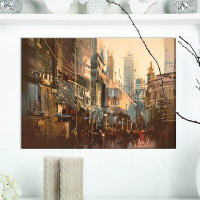 East Urban Home 'Vintage Town' Oil Painting Print on Wrapped Canvas