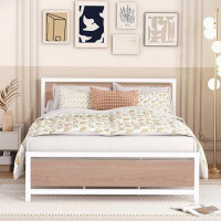 Ebern Designs Platform Bed, Metal and Wood Bed Frame with Headboard and Footboard
