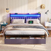 Wrought Studio King Bed Frames with Storage Headboard and Drawers