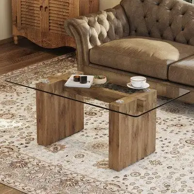 Features: Modern minimalist transparent tempered glass coffee table paired with white MDF decorative...