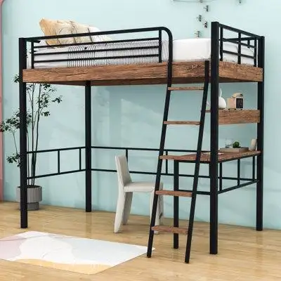 Mason & Marbles Metal Loft Bed With Built-In Desk and Ladder