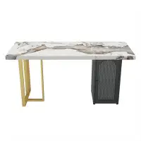 Hokku Designs 55.12" Gold Rectangular Sintered Stone Steel Desk,1-cabinet