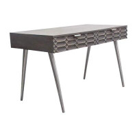 Diamond Sofa Petra Solid Mango Wood 2-Drawer Writing Desk In Smoke Grey Finish W/ Nickel Legs By Diamond Sofa
