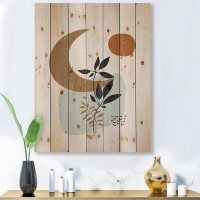East Urban Home Abstract Sun & Moon With Minimal Plants - Modern Print On Natural Pine Wood