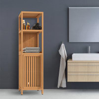 Ivy Bronx Solid Bamboo Wood Freestanding Linen Cabinet