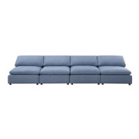 DELTA FURNITURE 4 Seater Linen Upholstered Sofa With Solid Wooden Legs