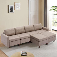 Latitude Run® Modern style 4-seater combination linen sofa with footstool for living room