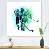 East Urban Home Joueur de hockey en noir et blanc, sport d'hiver III - Impression sur toile