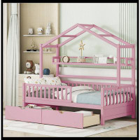 Harper Orchard Wooden House Bed with 2 Drawers,Kids Bed with Storage Shelf
