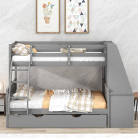 Harriet Bee Grey Bed With Trundle,3 Drawers,Shelf And Built-In Desk,Twin Over Full