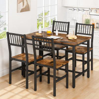 17 Stories 4 - Person Dining Set, 5 Piece Dining Room Table Set With Metal Frame For Breakfast, Dining, Kitchen