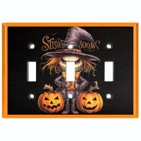 WorldAcc Metal Light Switch Plate Outlet Cover (Halloween Spooky Scare Crow Pumpkin - Triple Toggle)