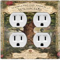 WorldAcc Metal Light Switch Plate Outlet Cover (Green Tree Of Life Forest - Double Duplex)