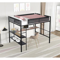 Mason & Marbles Metal  Loft Bed With Desk & Shelves/ Sturdy Metal Bed Frame/ Noise-Free Wood Slats/ Comfortable Textilen