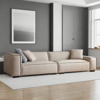 PULOSK 94.09" Beige right hand Genuine Leather Modular Sofa cushion couch