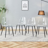 AmeriTop Set Of 6 Transparent Modern Minimalist Dining Chairs: Armless Crystal, Black Metal Legs Tw-1200