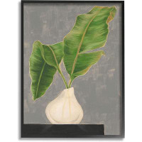 Bayou Breeze Tropical Plant Leaf Pair Contemporary Tabletop Painting, Black Framed Wall Art, 24 X 30, Grey