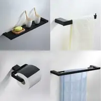 Bathroom Accessories - Matte Black ( Wall Mounted Shelf, Towel Ring, Towel Bar or Toilet Paper Holder with Cover )