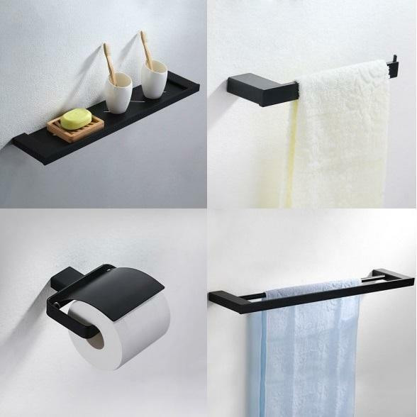 Bathroom Accessories - Matte Black ( Wall Mounted Shelf, Towel Ring, Towel Bar or Toilet Paper Holder with Cover ) in Bathwares