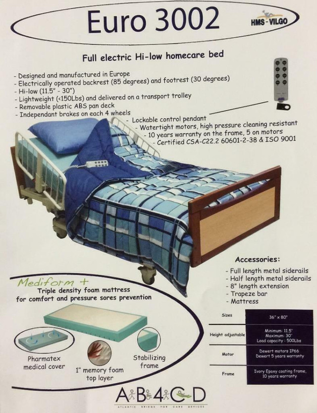 EURO 3002 SECURIS FULL ELECTRIC HI-LOW HOSPITAL BED AB4CD in Health & Special Needs in Mississauga / Peel Region