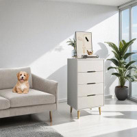 Ebern Designs Organizer Unit with 4 Drawers - Tall Storage Dresser Cabinet, Drawer Chest, Metal Legs (White)