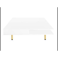 MR ON-TREND Exquisite High Gloss Coffee Table with 4 Golden Legs and 2 Small Drawers