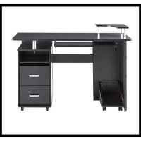Latitude Run® Solid Wood Computer Desk,Office Table With PC Droller, Storage Shelves And File Cabinet , Two Drawers, CPU