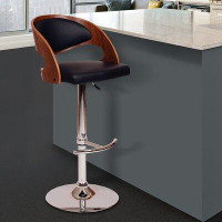 George Oliver Chaffins Swivel Adjustable Height Barstool in Faux Leather, Chrome Base