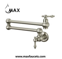 Pot Filler Faucet Double Handle Traditional Wall Mounted Brushed Nickel Finish