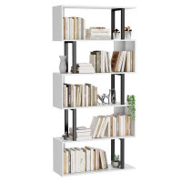 Latitude Run® 5 Tier Geometric Bookcase, Modern Corner Bookcase Storage Shelf Wood