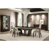 Ivy Bronx Seven Piece Dark Brown Solid Wood Dining Set with Six Chairs