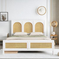 Bayou Breeze Wood Platform Bed With 2 Drawers, Rattan Headboard And Footboard