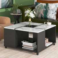 Latitude Run® Modern 2-Layer Coffee Table With Casters And  Removable Tray