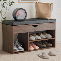 Ebern Designs Ebern Designs Storage Bench, Shoe Bench With Flip Top Storage Space And Padded Cushion, Wooden Bench With