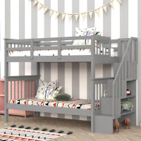 Harriet Bee Wood Twin Over Twin Bunk Bed With Shelves